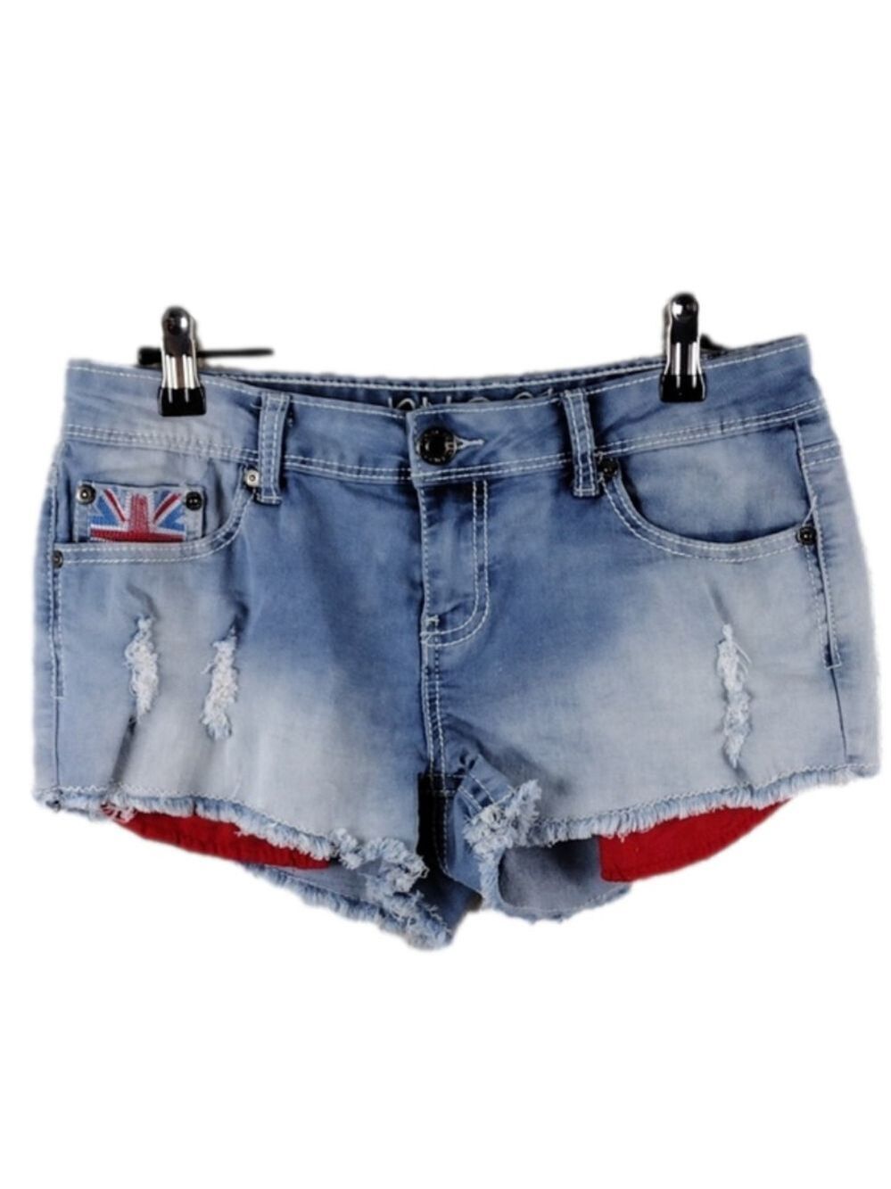 Rue21 Juniors Blue Light Wash Mid Rise Distressed Raw Hem Daisy Duke Jean Shorts